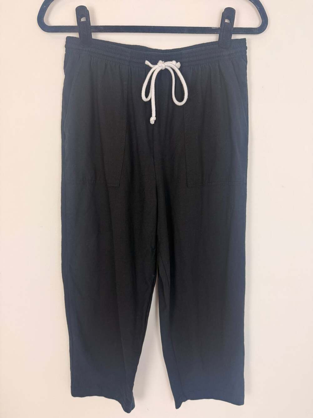 Blair Womens Cropped Wide Leg Drawstring Elastic Waist Casual Black Pants Medium